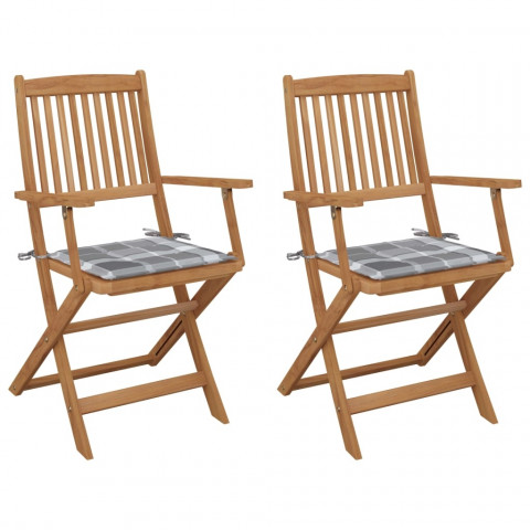 Chaises pliables de jardin avec coussins bois d'acacia - Couleur des coussins et nombre de chaises au choix