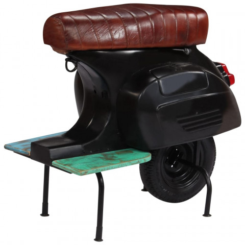 Chaise de bar scooter cuir véritable et bois recyclé - Couleur au choix