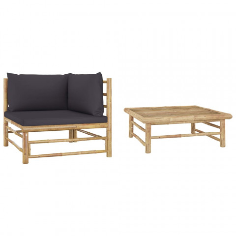 Salon de jardin 2 pcs avec coussins bambou - Couleur des coussins au choix