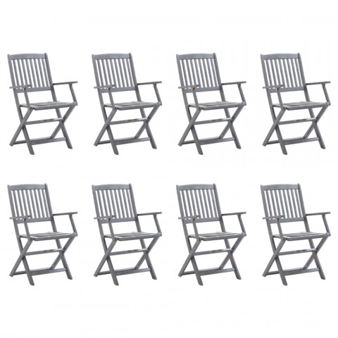 Chaises pliables d'extérieur 8 pcs avec coussins bois d'acacia - Couleur des coussins au choix