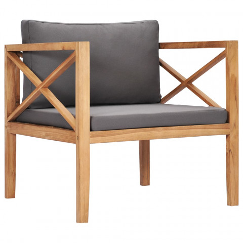 Chaise de jardin avec coussins crème bois de teck solide - Couleur des coussins au choix