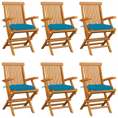 Chaises de jardin avec coussins 6 pcs bois de teck massif - Couleur des coussins au choix