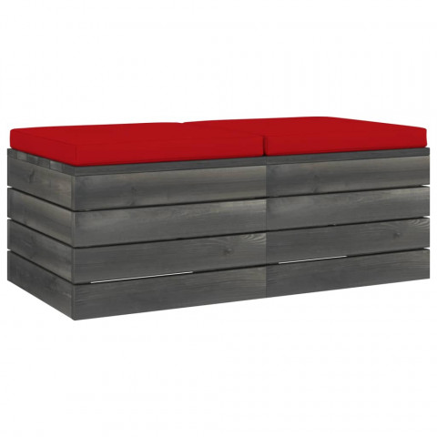 Repose-pieds palette de jardin 2 pcs avec coussins bois de pin - Couleur des coussins au choix