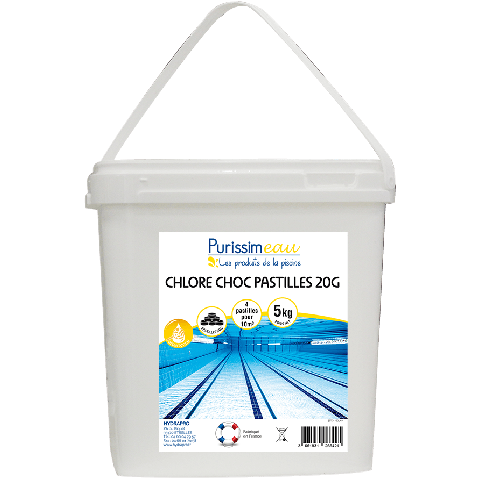 Chlore choc tablette de 20g le seau de 5kg - hyd 002201002 - traitement chlore choc - hydrachim