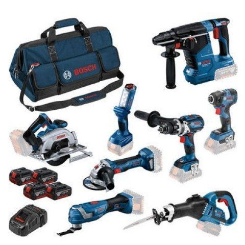 Lot de 8 machines ToolKit 18V - BOSCH - avec 4 x batterie 18V 5.0Ah - chargeur sac de transport - 0615A5004A