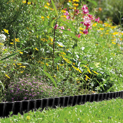 Bordure de jardin flexible ondulée noire hauteur 15cm x longueur 9 mètres en pvc et anti uv (ép. 1mm) - d-work