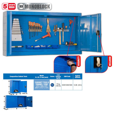 Armoire de rangement murale 675x1200x275mm bleu cabinet tools pannel 1200 simon rack