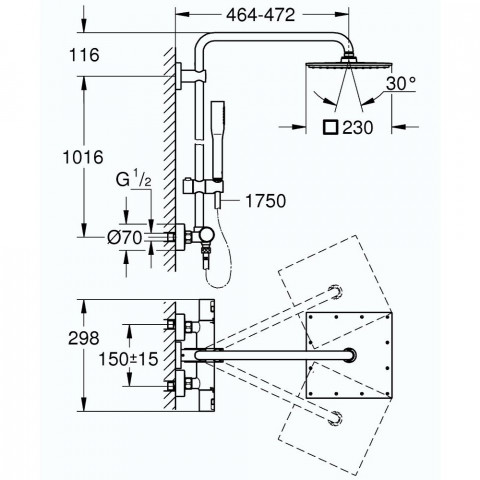 Colonne de douche avec mitigeur thermostatique vitalio joy système 230