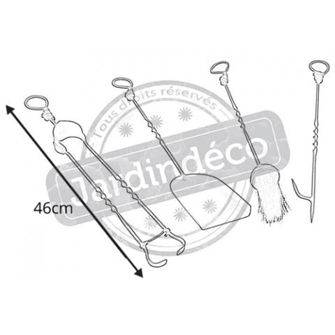 Set de 4 accessoires de cheminée en fer forgé 46cm