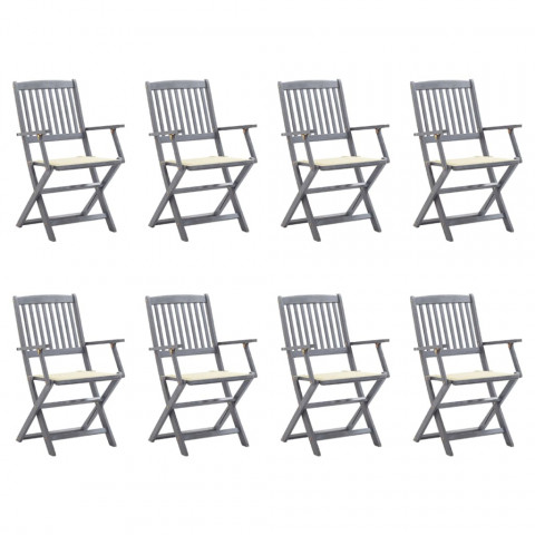 Chaises pliables d'extérieur 8 pcs avec coussins bois d'acacia - Couleur des coussins au choix