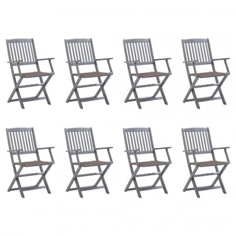 Chaises pliables d'extérieur 8 pcs avec coussins bois d'acacia - Couleur des coussins au choix