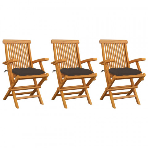 Chaises de jardin avec coussins 3 pcs bois de teck - Couleur des coussins au choix