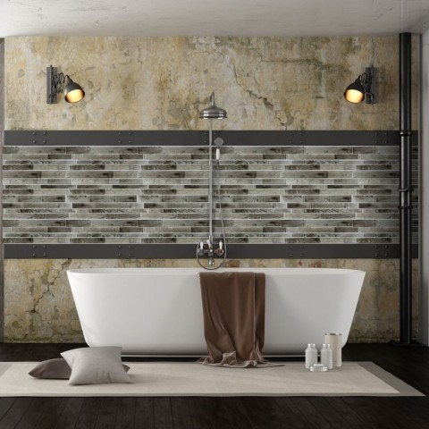 Carrelage mosaïque en verre - Salle de bain/cuisine/salon - Modèle rectangle fin gris