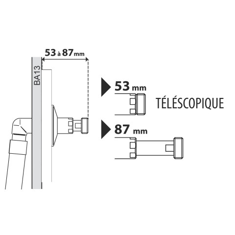 Raccord d'adaptation telescopique mâle - femelle 15x21 (1/2) + rosace chromée pour platine sécable noyon & thiebault