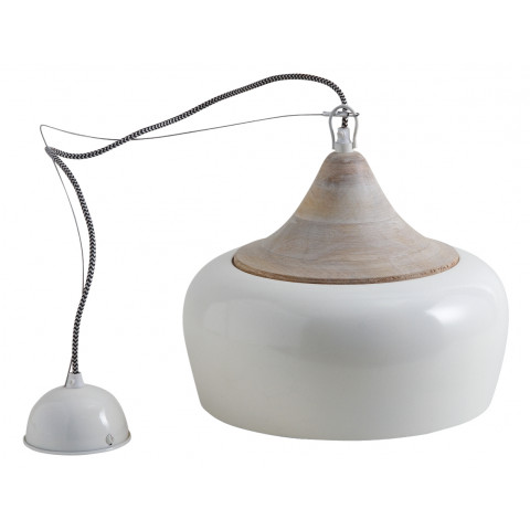 Lampe suspension en métal laqué et bois - Coloris au choix
