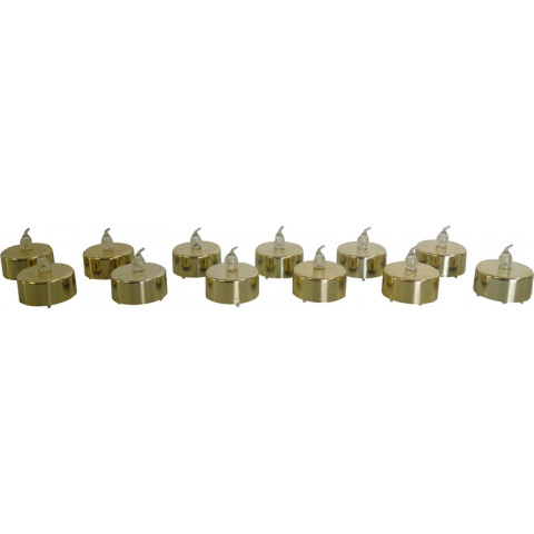 12 bougies dorées leds flamme - Coloris au choix