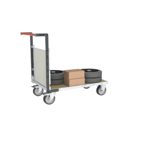 Chariot modulaire PP alvéolaire 1 dossier, plateau bois médium 1000 x 600 mm, 500 kg
