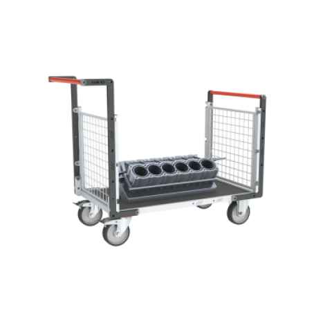 Chariot modulaire grillagé 2 dossiers, plateau bois avec tapis caoutchouc 1200 x 800 mm 500 kg
