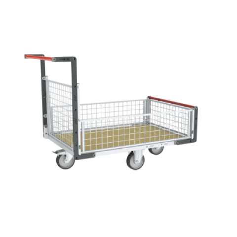 Chariot modulaire grillagé 1 dossier et 3 demi-ridelles plateau bois 1200 x 800 mm roues losange 500 kg - 806724746