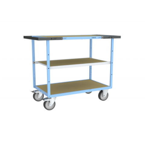 Servante mécano-soudée EVERSTEEL™ double poignées 3 plateaux médium 850 x 500 mm 400 kg - Type de roues au choix