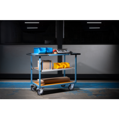 Servante mécano-soudée EVERSTEEL™ double poignées 3 plateaux médium 1000 x 600 mm 400 kg - Type de roues au choix