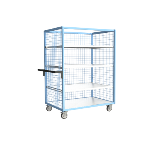 Servante grillagée 3 côtés avec 3 étagères plateau bois 250 kg - Dimensions au choix