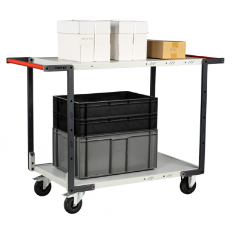Servante flat-pack 2 plateaux mélaminé double poignées 850 x 500 mm roues CC 250 kg