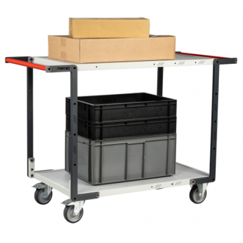 Servante flat-pack 2 plateaux mélaminé double poignées 1000 x 600 mm roues TPE 250 kg