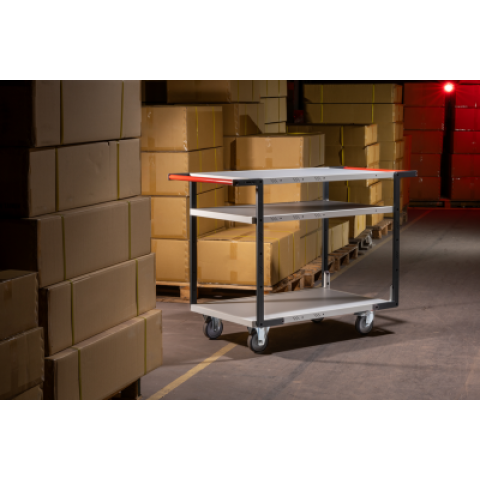 Servante flat-pack 3 plateaux mélaminé double poignées 1000 x 600 mm roues TPE 250 kg