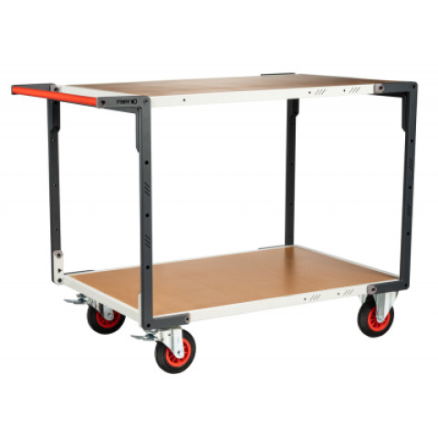 Servante flat-pack 2 plateaux médium, 850 x 500 mm, roues CC, 400 kg
