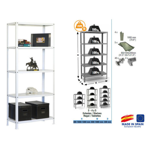 Étagère de rangement 1800x800x300mm blanc charge 100kg homeclassic mini 5/300 simon rack