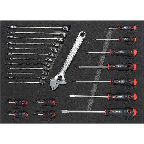 Servante 6 tiroirs + 135 outils de maintenance indus. SAM OUTILLAGE modules mousse - 416-135M