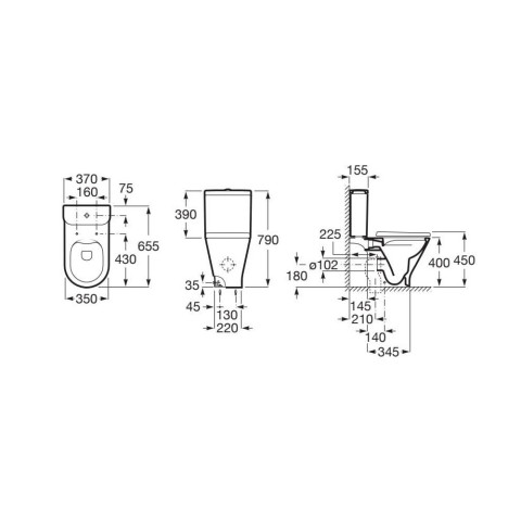 Roca pack wc the gap round, sortie duale, cuvette sans bride et abattant double slim frein de chute déclipsable