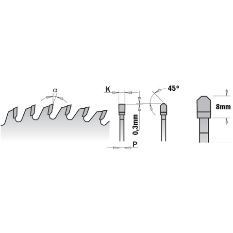 LAME CIRCULAIRE EN CHROME  AVEC DENT TRAPEZOIDALE  300x3.2/2.2x30 Z96 5° TCG 281.696.12M