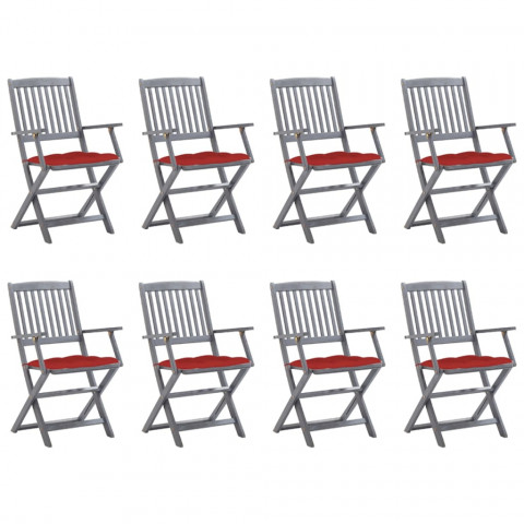 Chaises pliables d'extérieur 8 pcs avec coussins bois d'acacia - Couleur des coussins au choix