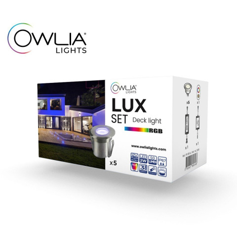 5 spots LED LUX  + transformateur 30w - OWLIA - 50 000 heures de durée de vie moyenne - ø 70mm - plug & play - spots terrasse - Couleur d'éclairage au choix