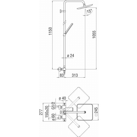 Colonne de douche thermostatique NOBILI avec pomme de douche carrée et douchette - Noir mat - VV103030/31BM