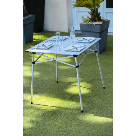 Table à lattes en aluminium o'camp avec housse de transport - structure pliable pour le rangement