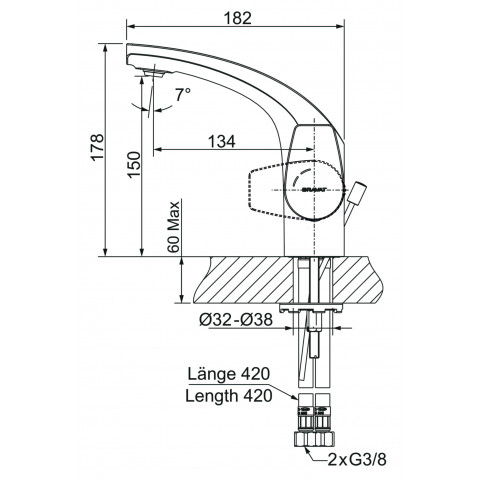 Mitigeur lavabo serie nizza en laiton et zinc cartouche en céramique démarrage à froid raccord de vidange avec timon
