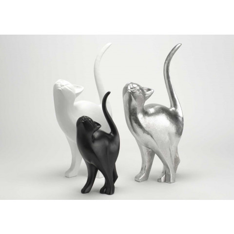Statuette chat argent en résine taille 2