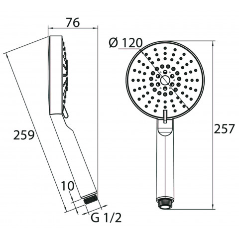 Douchette chromé ø 120 mm 5 jets différents