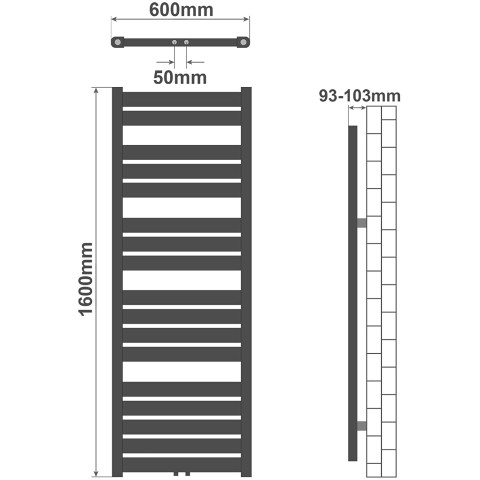 Radiateur sèche-serviettes salle de bain montage mural 160 x 60 cm