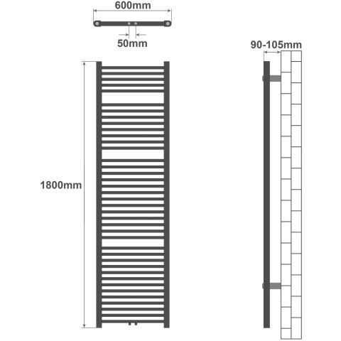 Radiateur sèche-serviettes salle de bain montage mural connexion centrale 180 x 60 cm