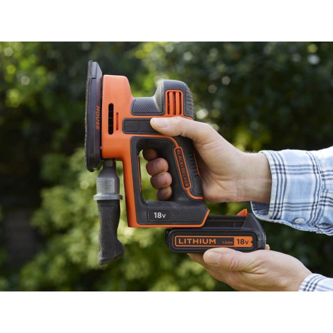 Ponceuse de détail Mouse sans fil - 18V - BLACK+DECKER - avec 1 batterie 18V 1.5Ah - chargeur - accessoires - boite de rangement - BDCDS18-QW
