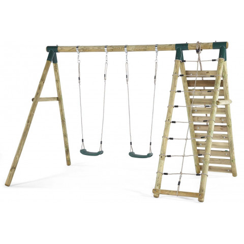 Portique en bois avec mur d'escalade