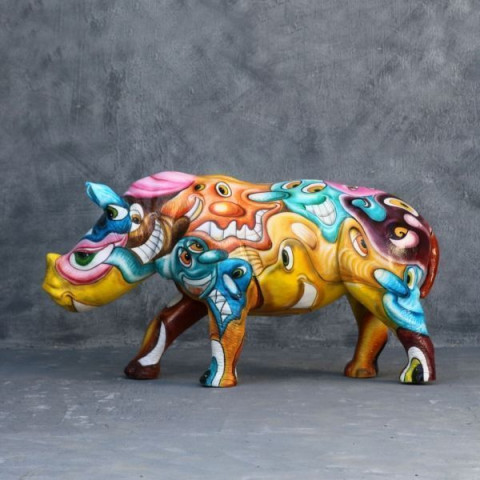 Rhinocéros design pop art en résine
