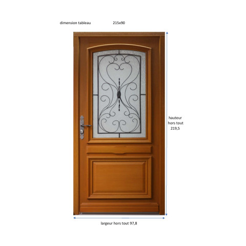 Porte d'entrée bois vitrée, elodie gris marron ral 7039, h,215xl,90  p,gauche cotes tableau gd menuiseries
