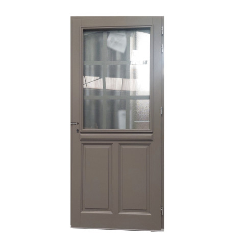 Porte d'entrée bois vitrée, alban gris ral 7039, h,215xl,90 p, droit cotes tableau gd menuiseries