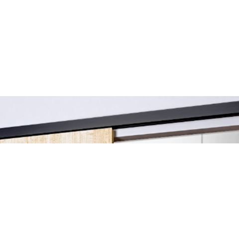 Porte coulissante atelier blanc h204 x l93 + rail alu bandeau noir et 2 coquilles gd menuiseries