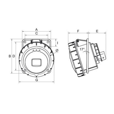 Prise socle encastrable étanche femelle 125a sans contact pilote central ip65